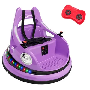 GARVEE 12v Electric Ride-On Bumper Car for Toddlers with Remote Control, Featuring 2-Speed Settings, 2 Driving Modes, 360° Spin, Anti-Collision Padding, LED Lights, and Music. Available in Purple, Red, and Blue, ASTM Certified.