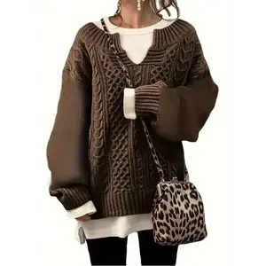 Cozy Plus Size Cable Knit Sweater - Soft, Casual, Loose Fit, Long Sleeve, V Neck, Pullover Jumper for Fall & Winter - Women's Relaxed Fit, Comfortable, Warm, and Stylish Clothing for Curvy Figures