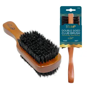 TITAN Double Sided Boar Bristle Brush, 100% Natural Firm and Soft Bristles with Wooden Handle, 2-in-1 Hair Brush for Waves, Fades, and Slick Back Styling, Durable Wood Design for Men and Women