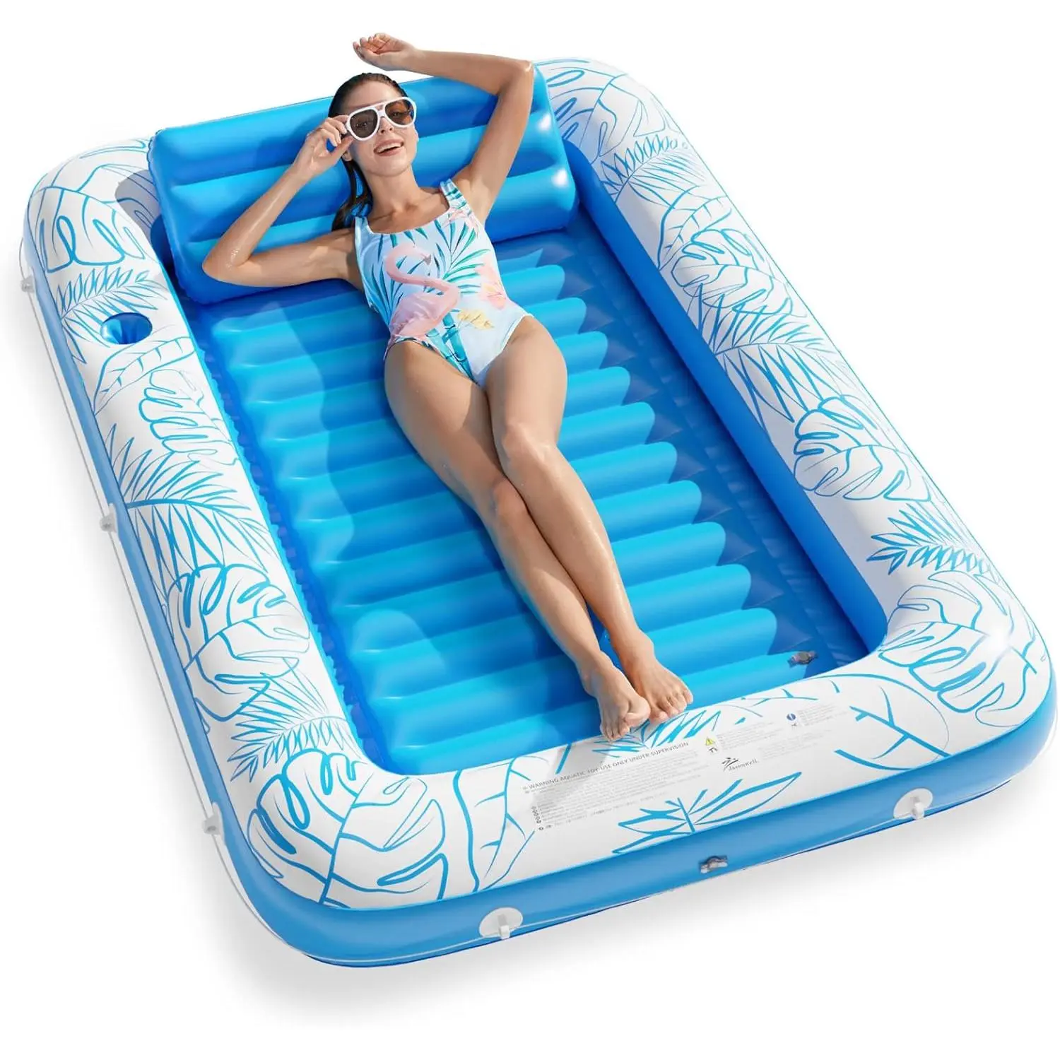 Inflatable Tanning Pool Lounger Float -  4 in 1 Sun Tan Tub Sunbathing Pool Lounge Raft Floatie Toys Water Filled Tanning Bed Mat Pad for Adult Blow Up Kiddie Pool Kids Ball Pit Pool for Gifts(L)