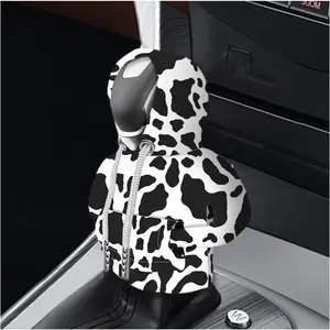 Car Cow Print Gear Shift Knob Hoodie Cover- Universal Automotive Cute Gear Shifter Protector Covers,Comfortable Cars Interior Accessories for Men Women (Black Cow)