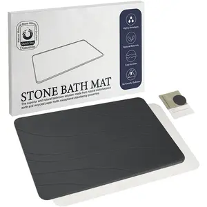 Stone Bath Mat, Quick Drying Bath Mat for, Diatomaceous Earth Mat, Quick Dry Shower Mat, Fast Absorbent, Elegant, Easy to - Black 23.6*15.35