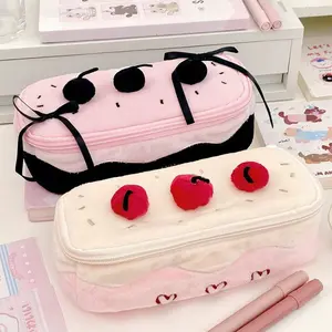 1pc Pink Creative Pencil Box Makeup Bag Pencil Case Large Capacity Portable Stationery Storage Bag, Girls Pencil Box, Polyester Material, Mixed Colors, Random Print, Perfect for School, Students, Travel, Desktop Organization, Office Supplies