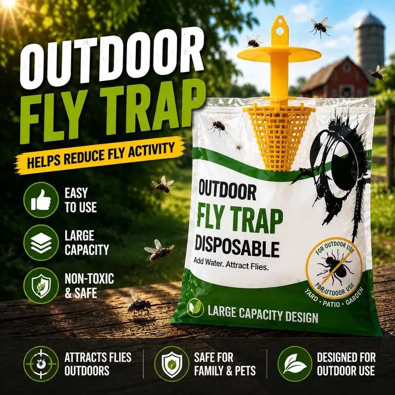SCARILPEST Hanging Disposable Fly Trap Bags - 8-Pack Outdoor Flying Insect Trap, Quick Hang Setup, All Seasons Bug Control Solutions for Yard, Patio Residential Home Pest Control Supplies