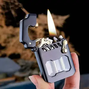 (Fuel Not Included) Vintage Trench Lighter, Metal Rocker Lighters, Kerosene Lighter, Windproof Copper Lighters with Transparent Oil Tank for Men Dad Husband fire