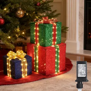 3 Pack Christmas Light Up Gift Boxes – Cute Glowing Present Decor for Indoor & Outdoor Holiday Setup