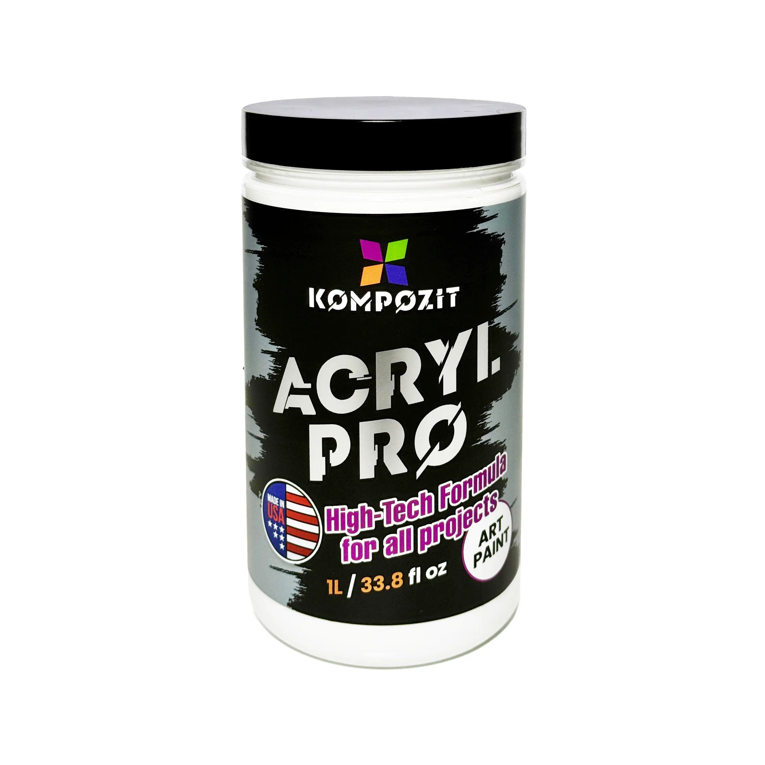 Kompozit Acryl Pro Soft Body White Acrylic Paint 1L 33.8 fl oz Multi Surface Non Toxic Washable Eco Friendly for Fabric Wood Canvas Glass Crafts Made in USA