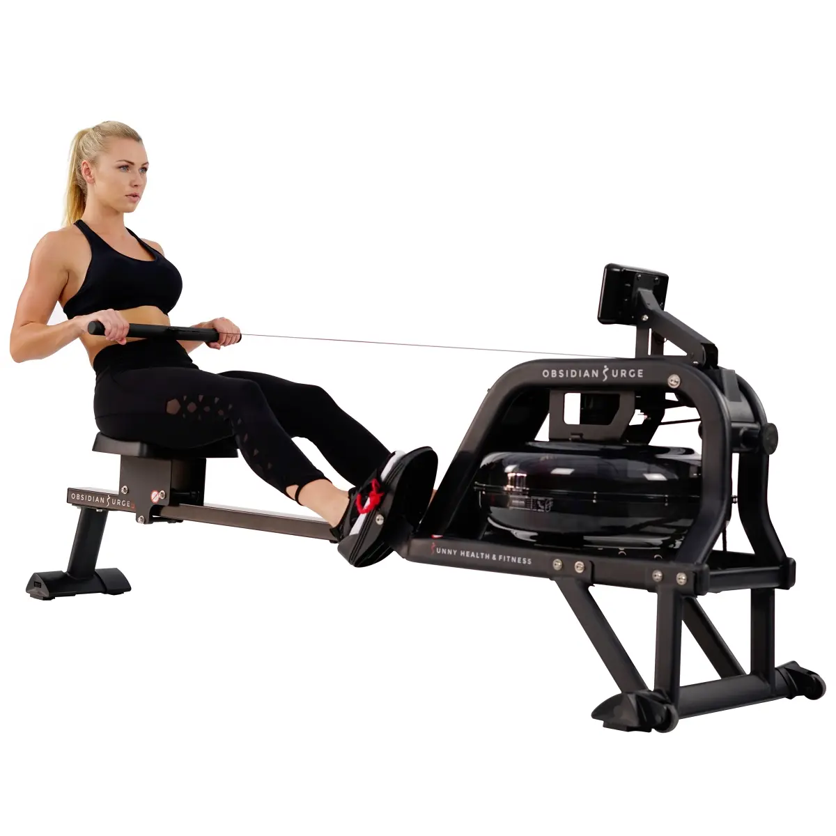 212 MAIN Obsidian Surge 500 Water Rower SF-RW5713 - Steel Exercise Machine with Molded Padded Seat, Durable Nylon Cloth Hook and Eye Straps, Unlimited Resistance, Rowing Machines, Nonslip, Nylon Strap, Batteries, Cardio Fitness, Water Resistance
