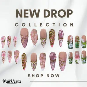 NailVesta NEW DROP COLLECTION – 100% Handcrafted 3D Press-On Nails | Reusable, Long-Lasting, Salon-Quality