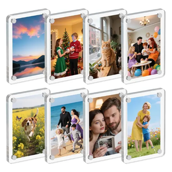 8 Pack Acrylic Magnetic Picture Frame for Fridge, 2.36x3.54 Inch Polaroid Frame for Refrigerator, Clear Instax Photo Frames, Mini Picture Magnet Frames for Home, School, Office