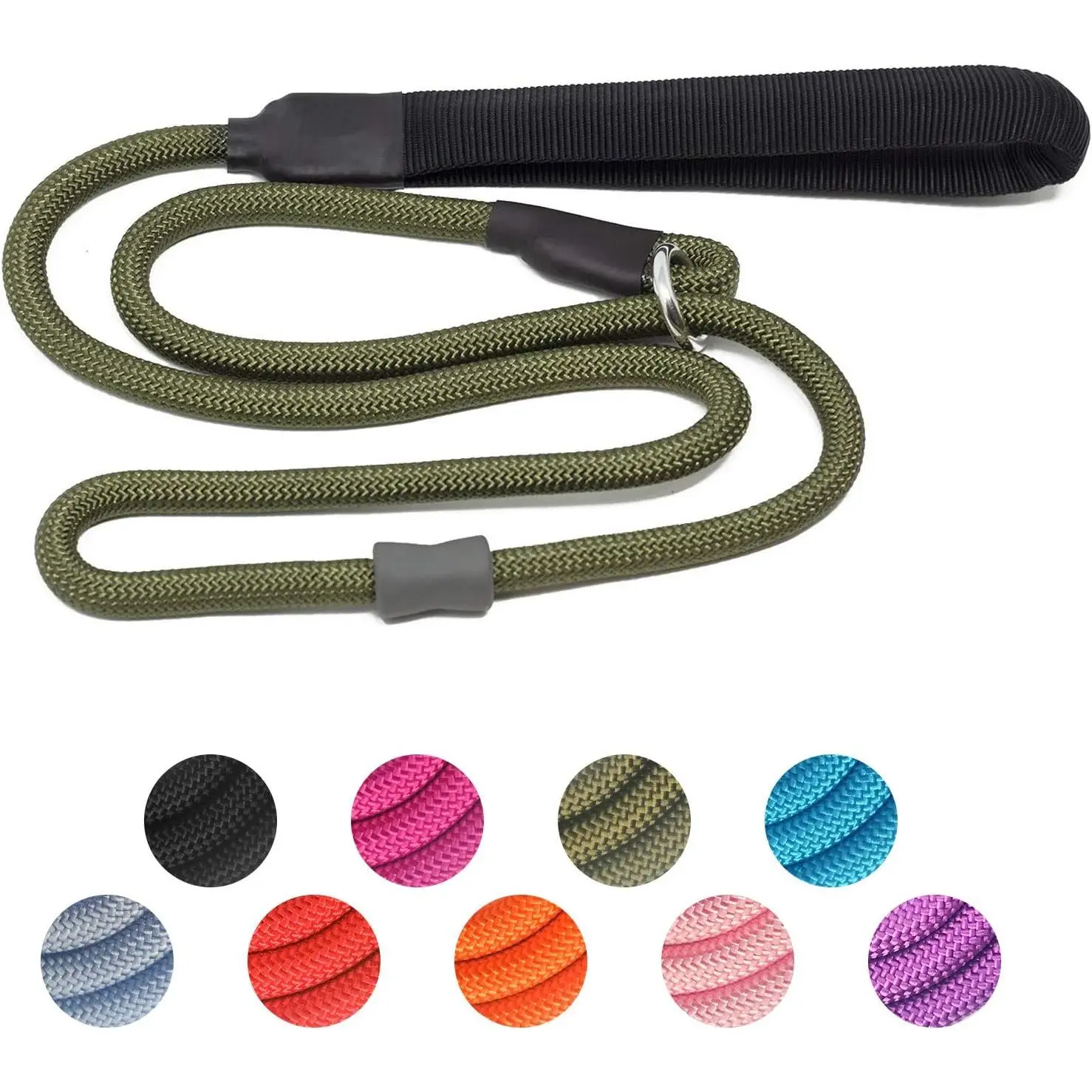 Adjustable Slip Rope Dog Training Leash - 1/2x4ft Nylon Rope, Heavy Duty Tight Suture Lead, Rubber Stopper, Padded Handle, Slip Tightness Control, Behavior Control for Medium-Large Dogs Walking, Hiking