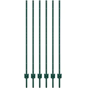 Garvee 7 ft Metal Fence Posts, Pack of 6, U-Channel No Digging Steel Stakes for Garden, Yard, Farm, and Outdoor Wire Fencing, Heavy Duty Green U Post, Easy to Install