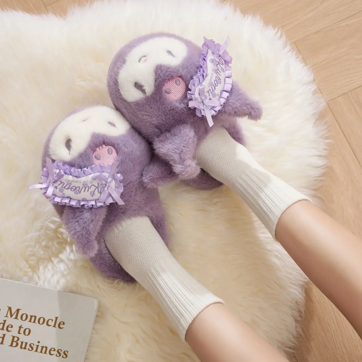 Sanrio Cotton Slippers for Women in Winter Home Warmth Woolen Slippers for Home Anti slip Plush Slippers
