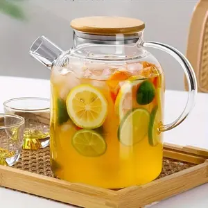 Glass Borosilicate Glass Teapot with Infuser – Reusable, Microwave Safe, Lead-Free – Multipurpose, Round Shape for Fruit Tea, Juice, and Beverages – Recyclable, High Temperature Resistant – Iced Tea Pitcher