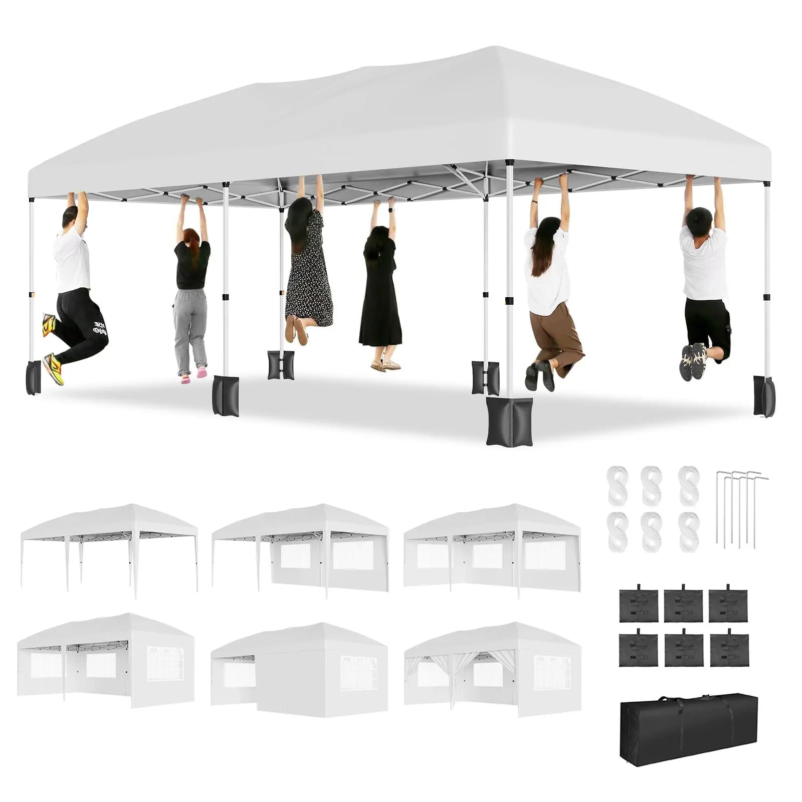 Heavy-Duty Waterproof Pop Up Canopy Tent - Outdoor Folding Shelter with 4 Sidewalls, Oxford Fabric - Outdoor Parasols, Canopies & Shade - Ideal for Weddings, Backyard Parties - Includes Stakes, Ropes, Carry Bag for Easy Transport, Canopy Parasols, Canopie