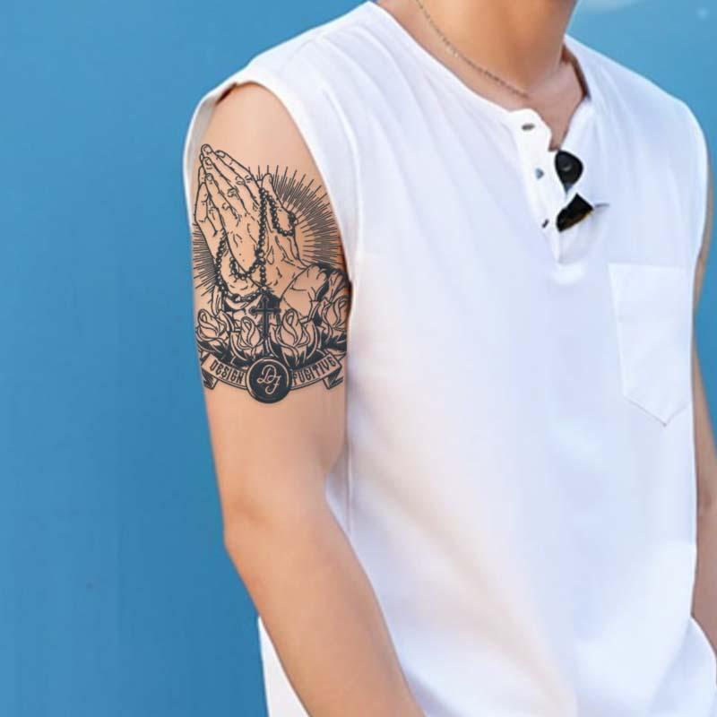 Luxury Buddha Hand Motif Temporary Tattoo Stickers - 6-Count Set (1 Single, 4 Random Designs), Waterproof, Long Lasting, for Arm, Shoulder (Beauty & Personal Care Makeup Accessory)