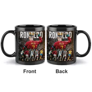 1pc 11oz ceramic coffee cup, Coffee Mug, featuring the classic club jersey design pattern, a CR7 fan ceramic cup. Suitable for home and office use, also for outdoor camping use.