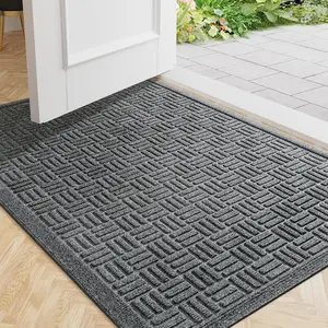 Front Door Mat Indoor Outdoor Entrance, Dirt Trapping Waterproof All-Season, All-Weather Doormat, Non-Slip Durable Natural Rubber Low Profile Easy Clean Patio Entrance Mat, 29.5" x 17", Grey