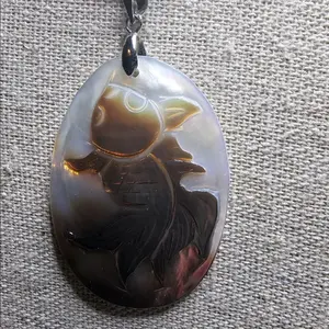 Beautiful Carved Koi Fish Abalone Paua Shell Pendant and Corded Necklace 24" daily casual accessory