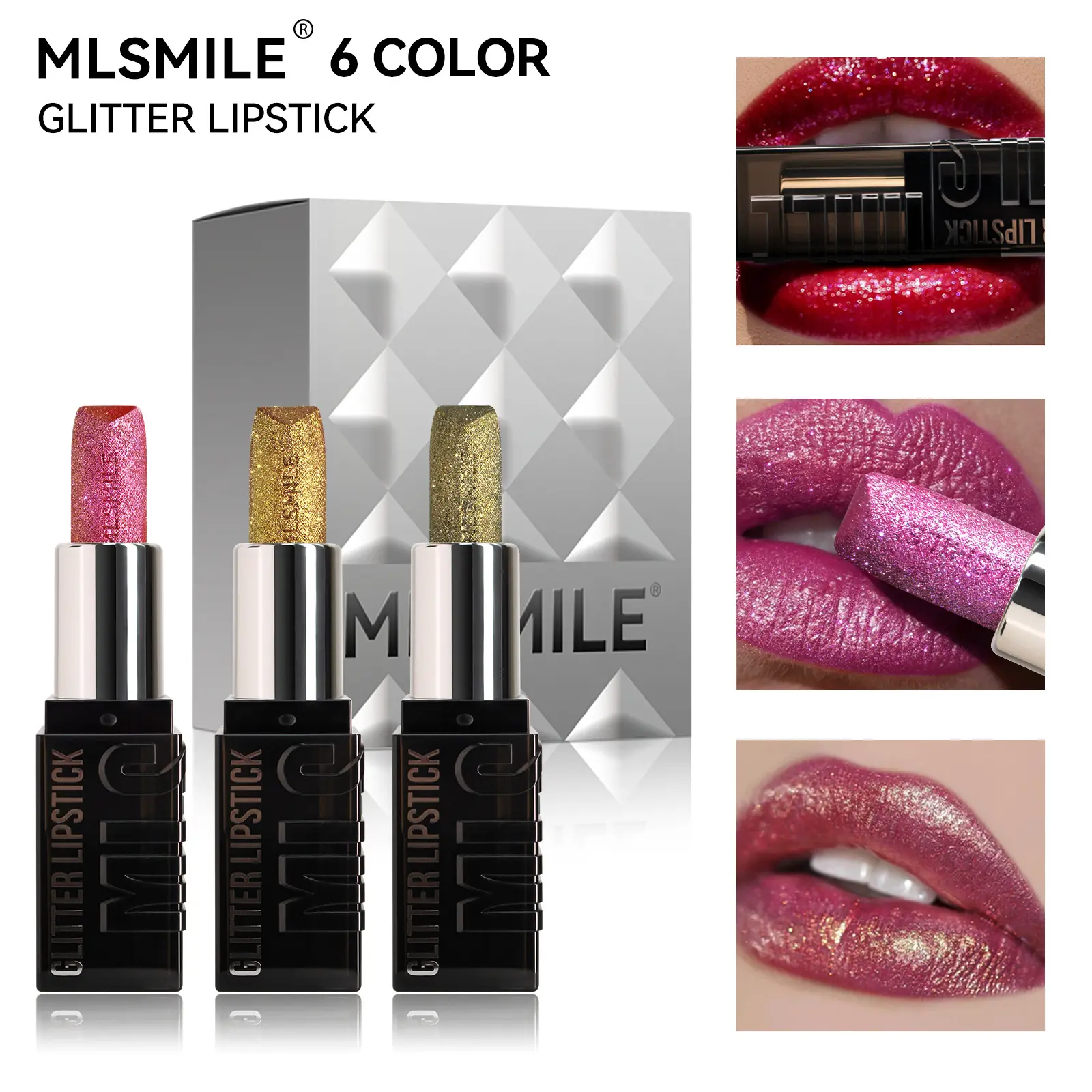 Glittery Diamond Lipstick Set - Metallic Colors, Non-Sticky, Waterproof, Glossy Lip Makeup, Lipgloss Makeup