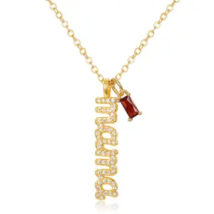 KissYan Mama Birthstone Necklace For Women, 14K Gold Plated Letter Pendant Dainty Jewelry for New Mom Wife, Fashion Jewelry Gift For Mother's Day