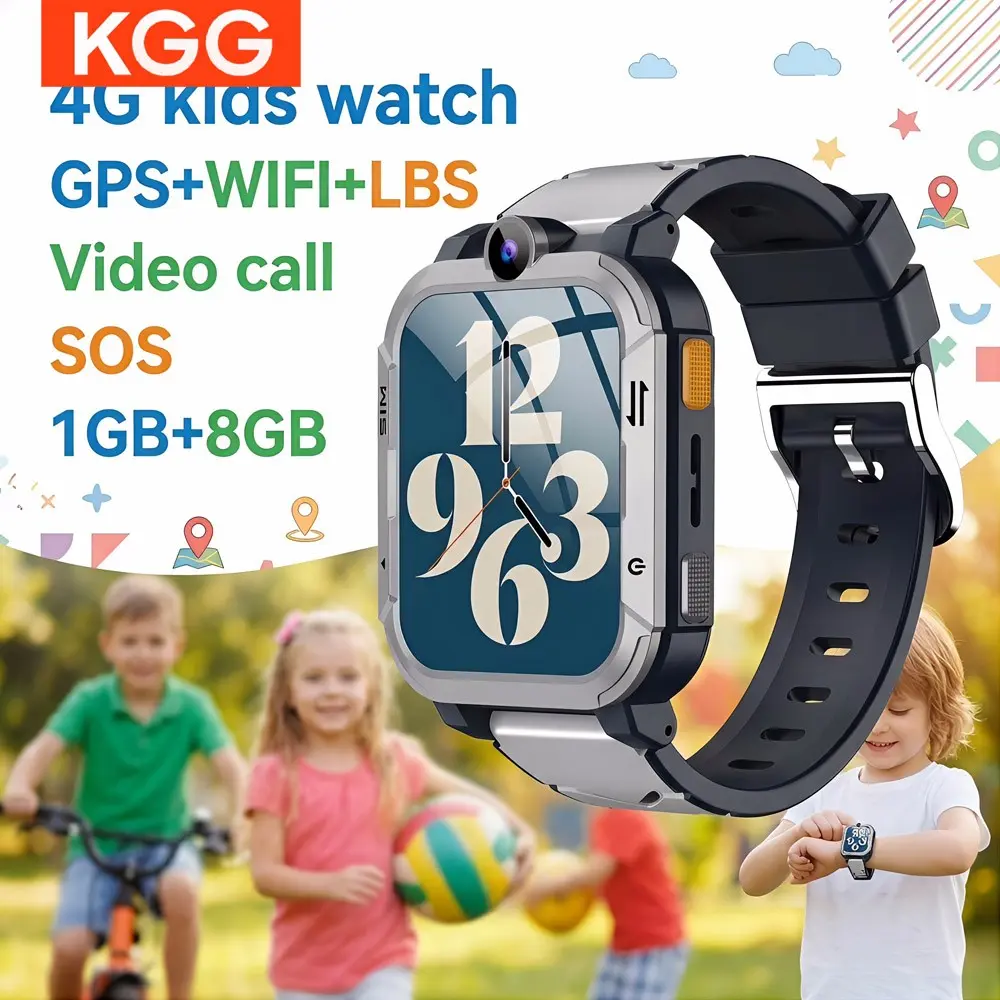 KGG 4G Kids Smart Watch with SIM Card, GPS & WiFi Location Tracker, Video & Voice Call, SOS, Camera, Alarm, Waterproof Wrist Watch for Boys Girls