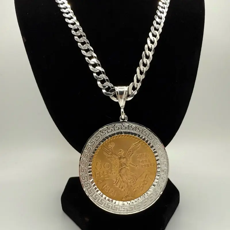 22k Centenario 925 Silver Cuban Link Chain with Pendant