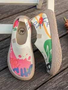 Women's Art Graffiti Flyknit Slip-On Sneakers, Breathable Mesh Casual Shoes, Lightweight Non-Slip Flat Sole, Comfortable Walking Shoes