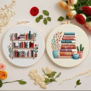 Beginner-Friendly Book & Potted Plant Embroidery Kit – All-in-One Cross Stitch Set with Tools & Supplies, Perfect for DIY Home Decor & Relaxing Hobbies