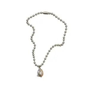 Max Stainless Steel Ball Chain Pearl Pendant Necklace | cocoatemyshoes
