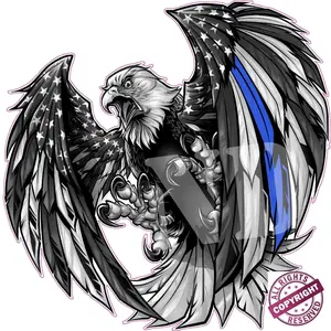 Thin Blue Line Law Enforcement American Flag Eagle Magnet Decal 5"