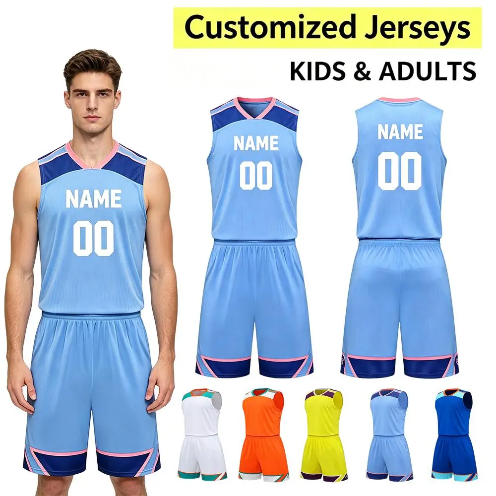 Sleeveless Polyester Basketball Uniform Set, Unisex Custom Print Jersey & Shorts Kit for Game Play, Personalized with Name & Number, Full Sizes, Washable