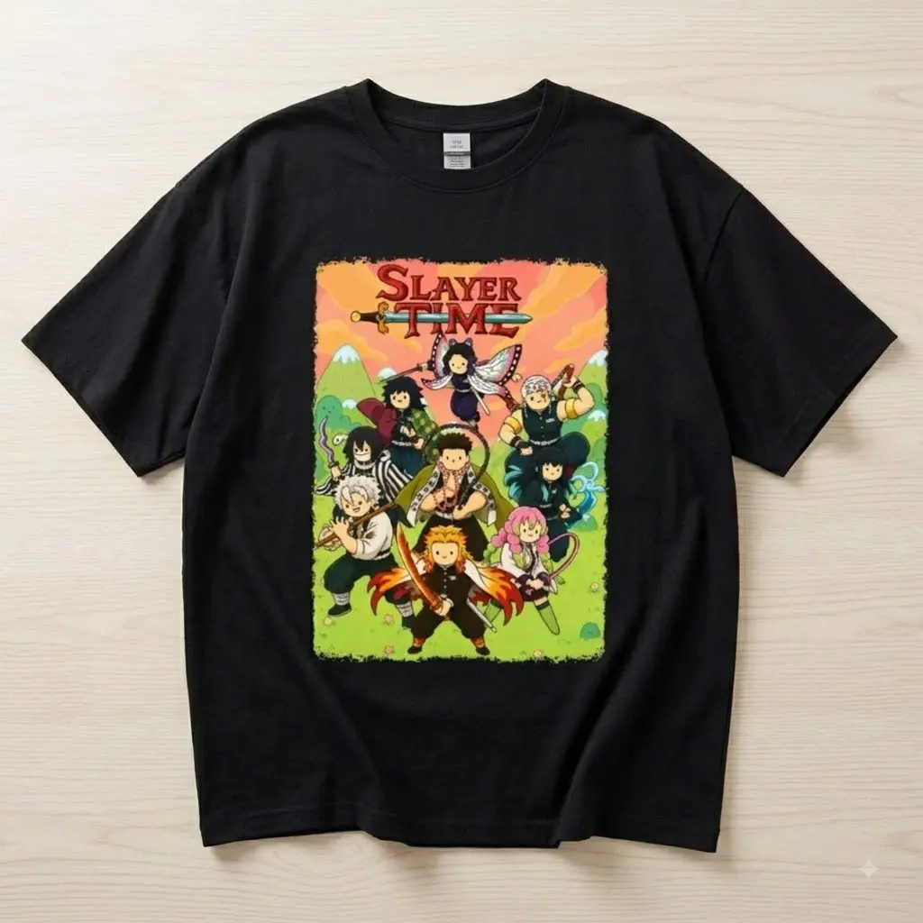 Slayer Time Anime Crossover Graphic Tee | Vintage Crunch Berry Heavyweight Shirt, Animestreetwear,Demonslayer ,Adventuretime ,Slayertime,Graphictee.