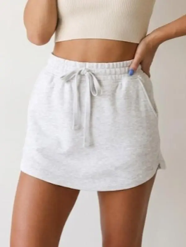 PHEFEE Women's High-Waisted Athletic Skort - French Terry Elastic Waist Workout Tennis Skirt with Built-in Shorts and Pockets, Elastic Waist Skort, Workout Tennis Skorts