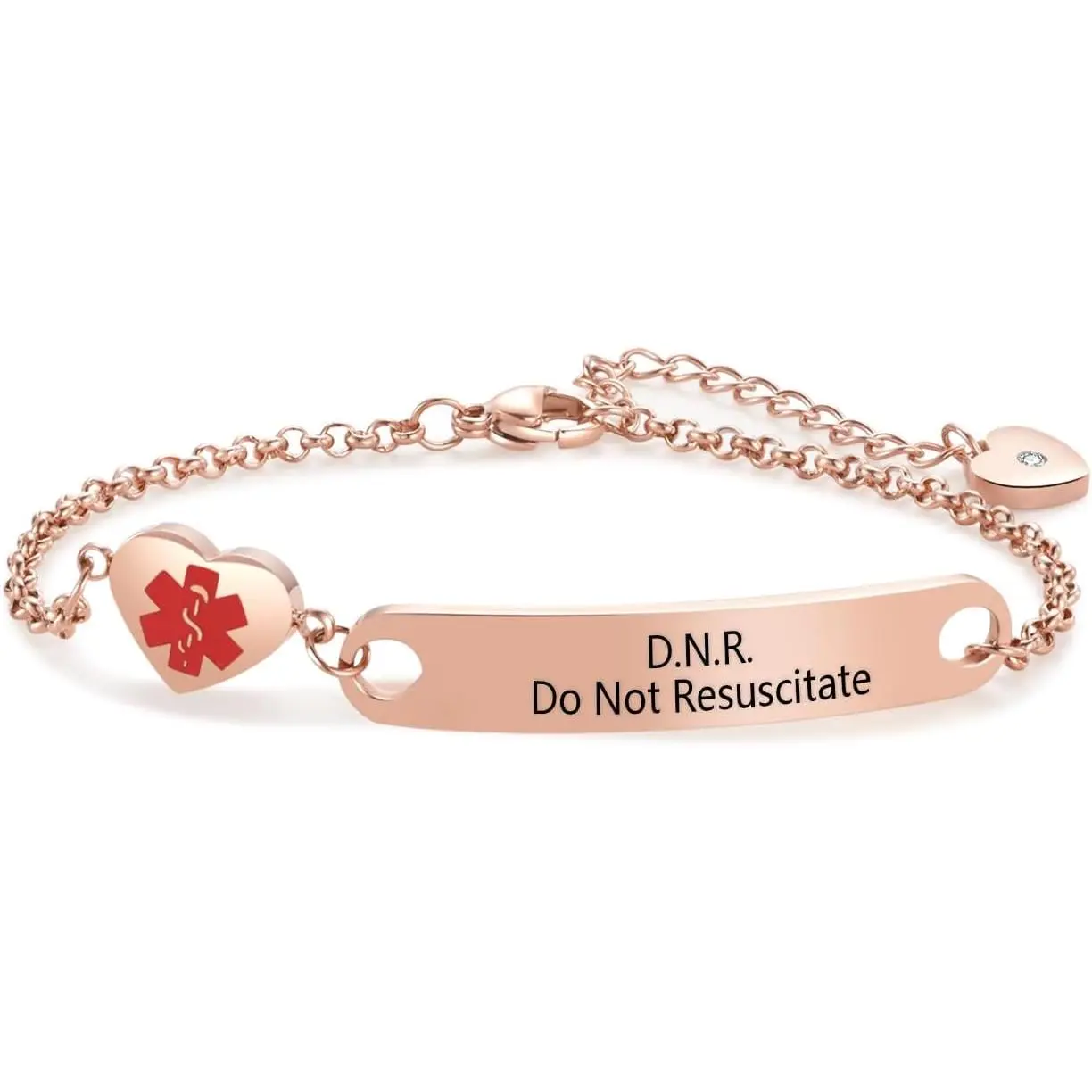 Medical Alert Bracelets for Women Men Emergency First Aid Adjustable Rosegold Stainless Steel Bracelets Identification Wristlets
