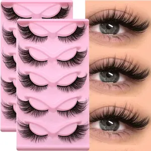 Cat Eye Lashes Fluffy Synthetic Faux Lash, 10 Pairs/2 Pack, Winged Fake Eyelashes, Natural Look Cosmetic, Long False Eyelashes for Makeup