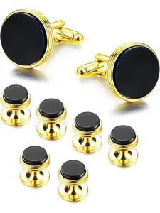 Mens Cufflinks and Studs Set Tuxedo Buttons Black Gold Silver Tuxedo Shirts for Business Wedding Formal Suit Father Gifts