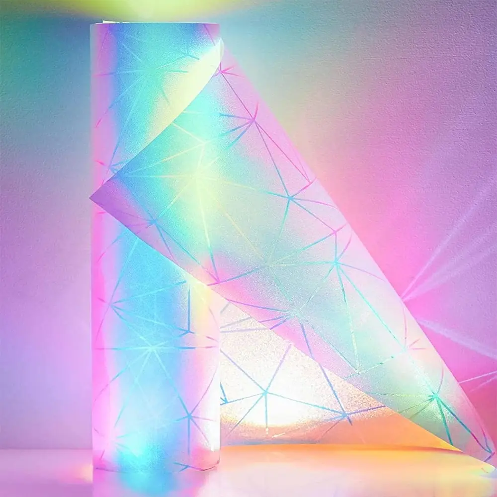 Iridescent Geometric Window Film 1 Roll (44.5cm / 17.5" Wide) | Rainbow Privacy Glass Sticker | No Glue Static Cling Decor Decorative Sticker Window Privacy Films Window Decals For Glass Windows