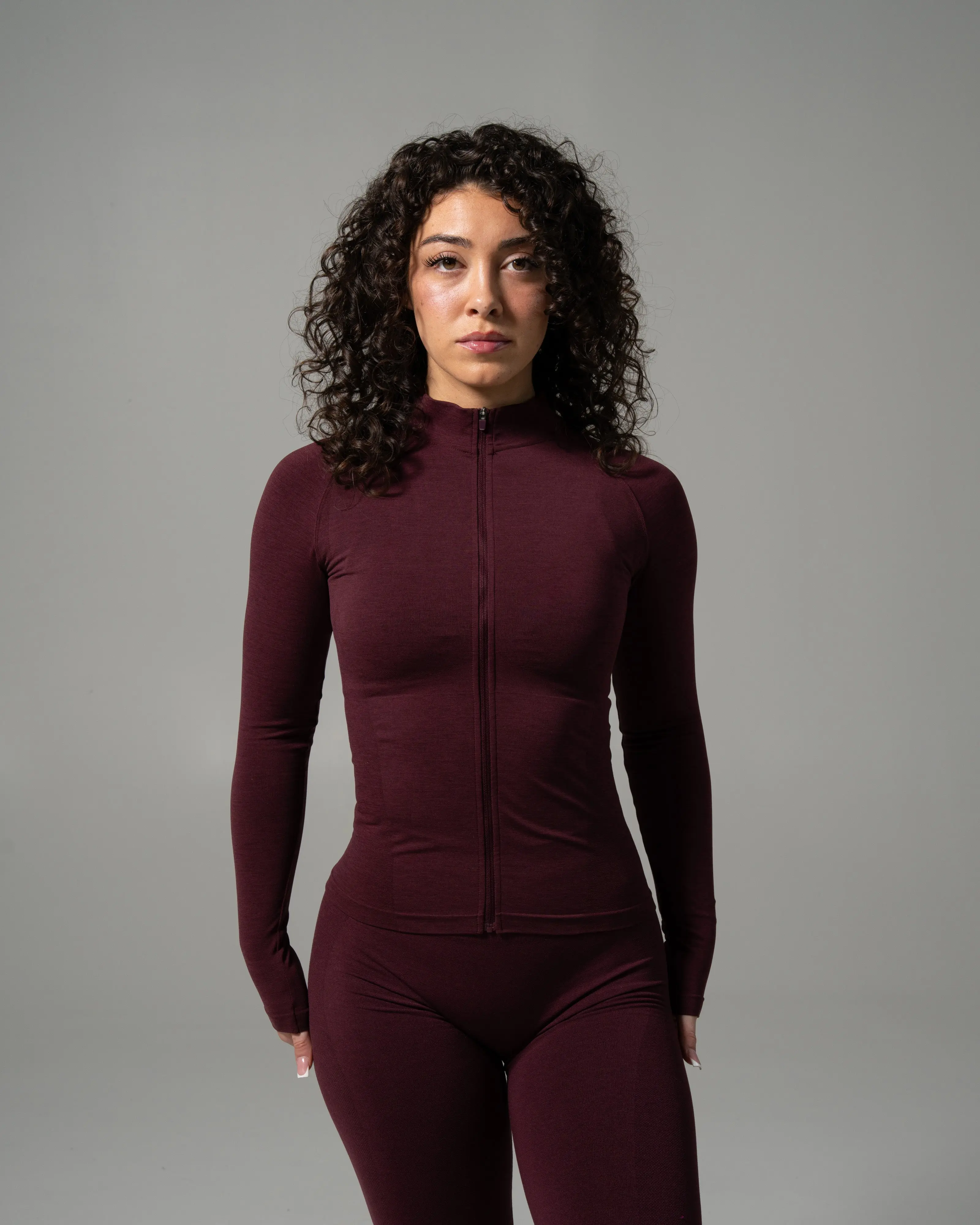 Alphalete Women's Merlot Glass Jacket - Full Zip Seamless High Compression Gym Coats, Breathable Mesh Fabric Tops, Fitted Sports Outerwear Training Layer