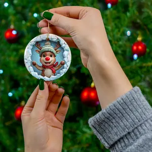 Jolly Reindeer Christmas Ceramic Ornament, 4 Shapes