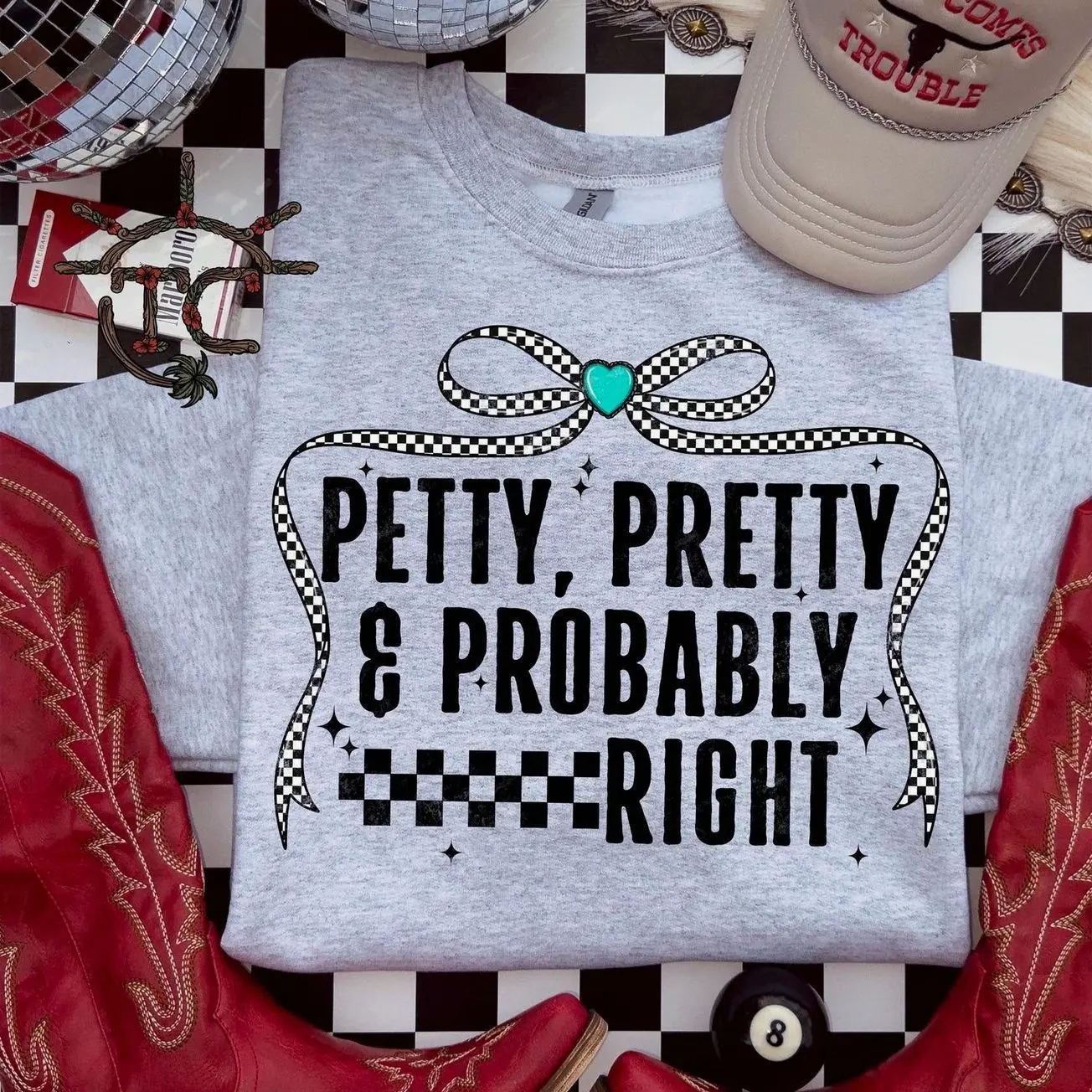 Pretty & Probably Right Sweatshirt, Petty Sarcastic Cowgirl Western Vtg crewneck sweatshirts, western outfit women, country concert outfits 4