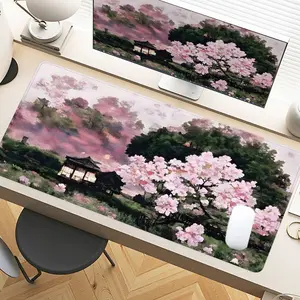 Cherry Blossom Pink Tranquil Zen Desk Pad Gaming Mousepad XXL Mouse Pad Extra Large with Non-Slip Rubber Base Stitched Edges Surface for PC Gamers Office Workers & Home Use Perfect Gift For Spring Season Festive Occasions