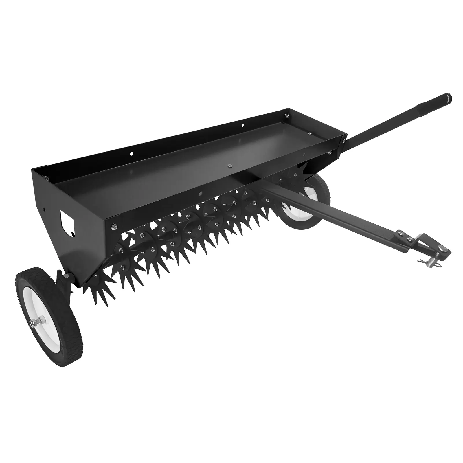 40" Tow Behind Aerator with Transport Wheels, Steel Tine Plug Aerator for Tractors, Steel Spike Aerator for Lawn, Farm, Pasture Aeration, Deep Tines