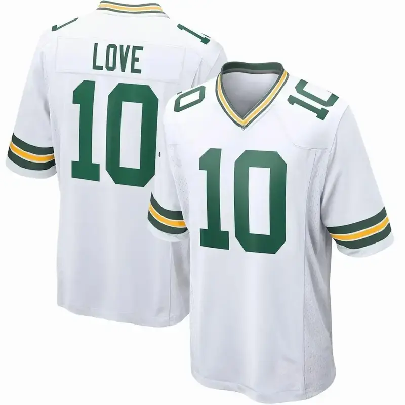 Unisex Men's #Love#10 Football Fashion Jersey | V-Neck Sports@Green Bay White Shirt | Lightweight Game Day Top