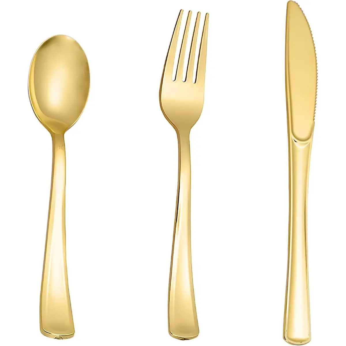 Sturdy Gold Disposable Plastic Cutlery Set, 200pcs Tableware (100 Forks, 50 Spoons, 50 Knives) for Party, Wedding
