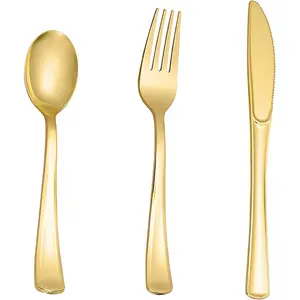 200pcs Gold Plastic Silverware-Disposable Gold Plastic Silverware Cutlery Set, 100 Forks, 50 Spoons, 50 Knives for Party, Birthday, Wedding
