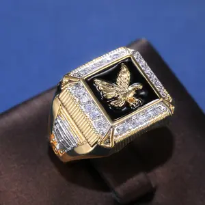Atmospheric Men's Plating Eagle Surrounding Diamond Ring Ring