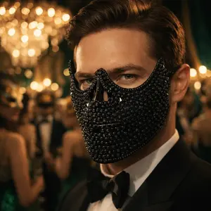 Skull Half Face Horror Mask DIY Rhinestone Ghost Knight Theme Party Mask, Halloween Costume Accessory for Men and Women, Party Event Props