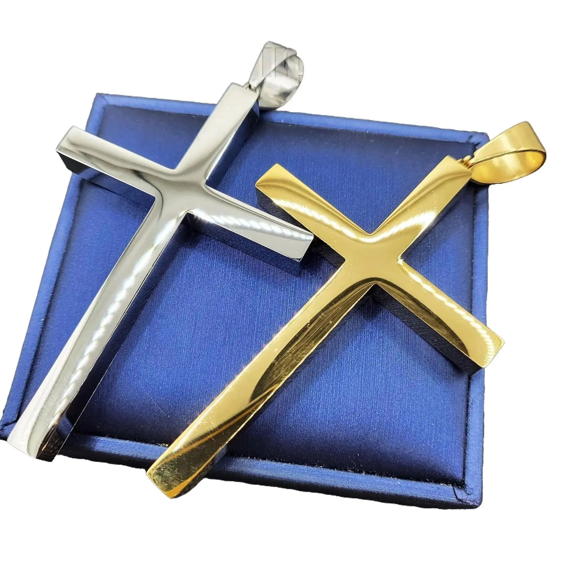 MaxBling81 Cross Pendant for Men, Large 70x50mm Hip Hop Stainless Steel Jewelry with 2-Tone Gold Silver Finish, Christian Style Birthday Gift