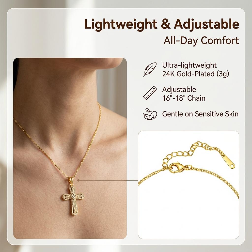 Cross diamond pendant necklace, adorned with shiny elements, an elegant religious accessory, suitable for use as a Thanksgiving gift, graduation gift, or daily wear. A Christian religious gift, suitable for men.